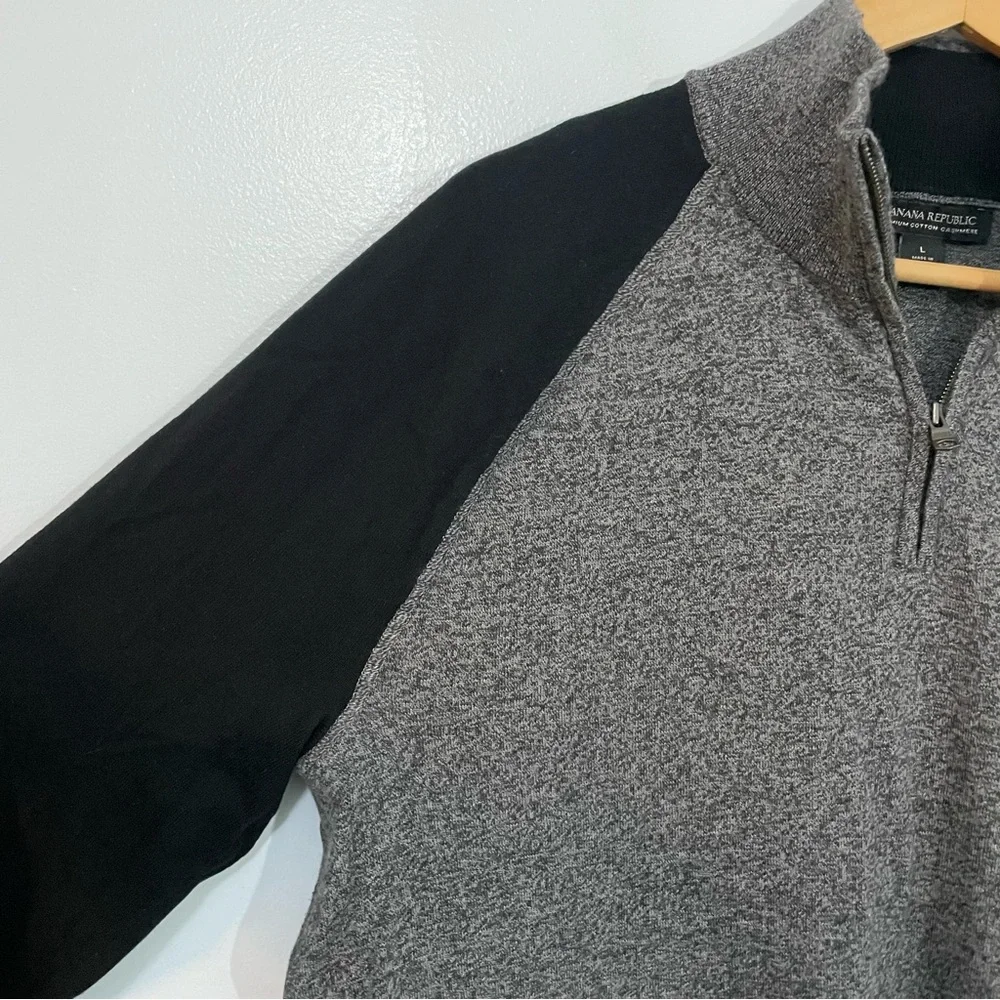 Banana Republic Gray and Black Cashmere Blend Quarter-Zip Sweater Size L